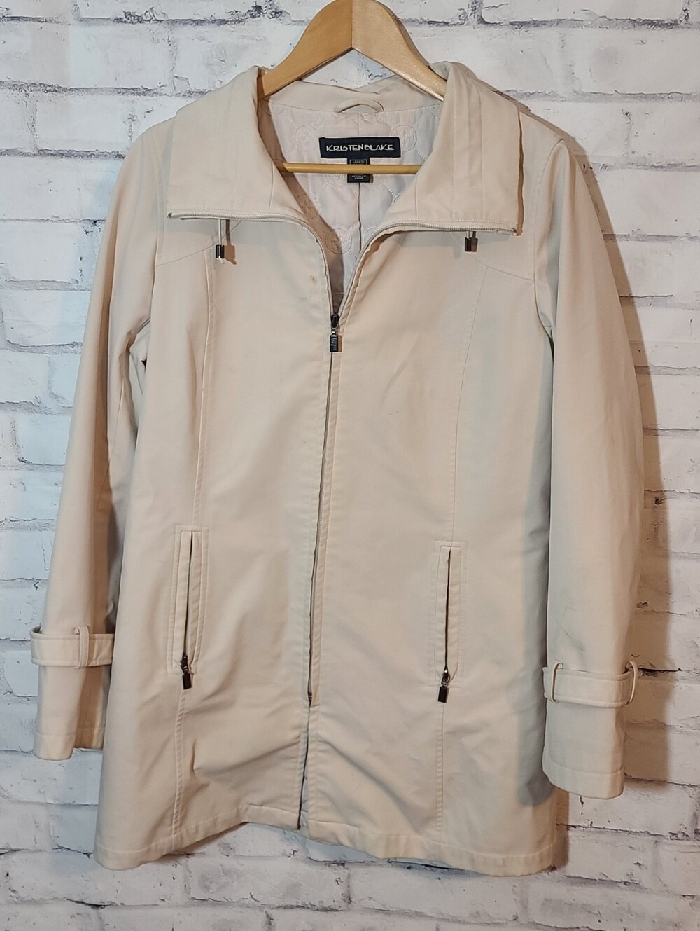Kristen Blake Women's Beige Full Zip Lined Collared Jacket w/ Pockets, M